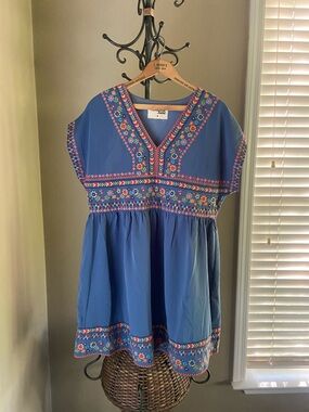 Savanna Jane Royal Blue Embroidered V-Neck Casual Dress